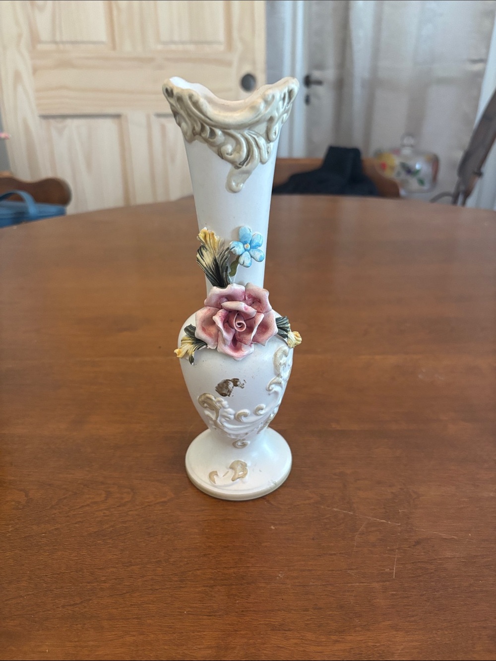 Vintage Capodimonte Italy Porcelain Floral Bud Vase – Crowned N Mark, Pink Rose